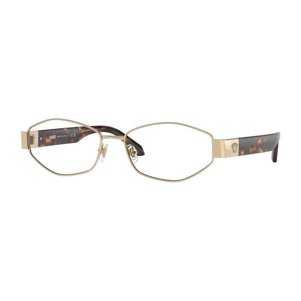 Versace Eyeglasses Geometric Full Rim, Pale Gold Frame and Clear Demo Lenses